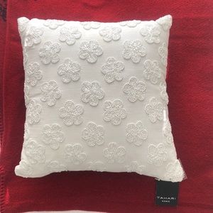 Tahari White accent pillow with beaded flowers